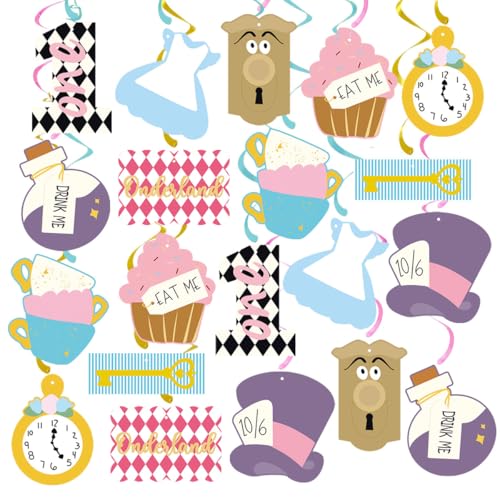 20Pcs Alice Hanging Swirl Decorations, Alice in Onderland 1st Bir...
