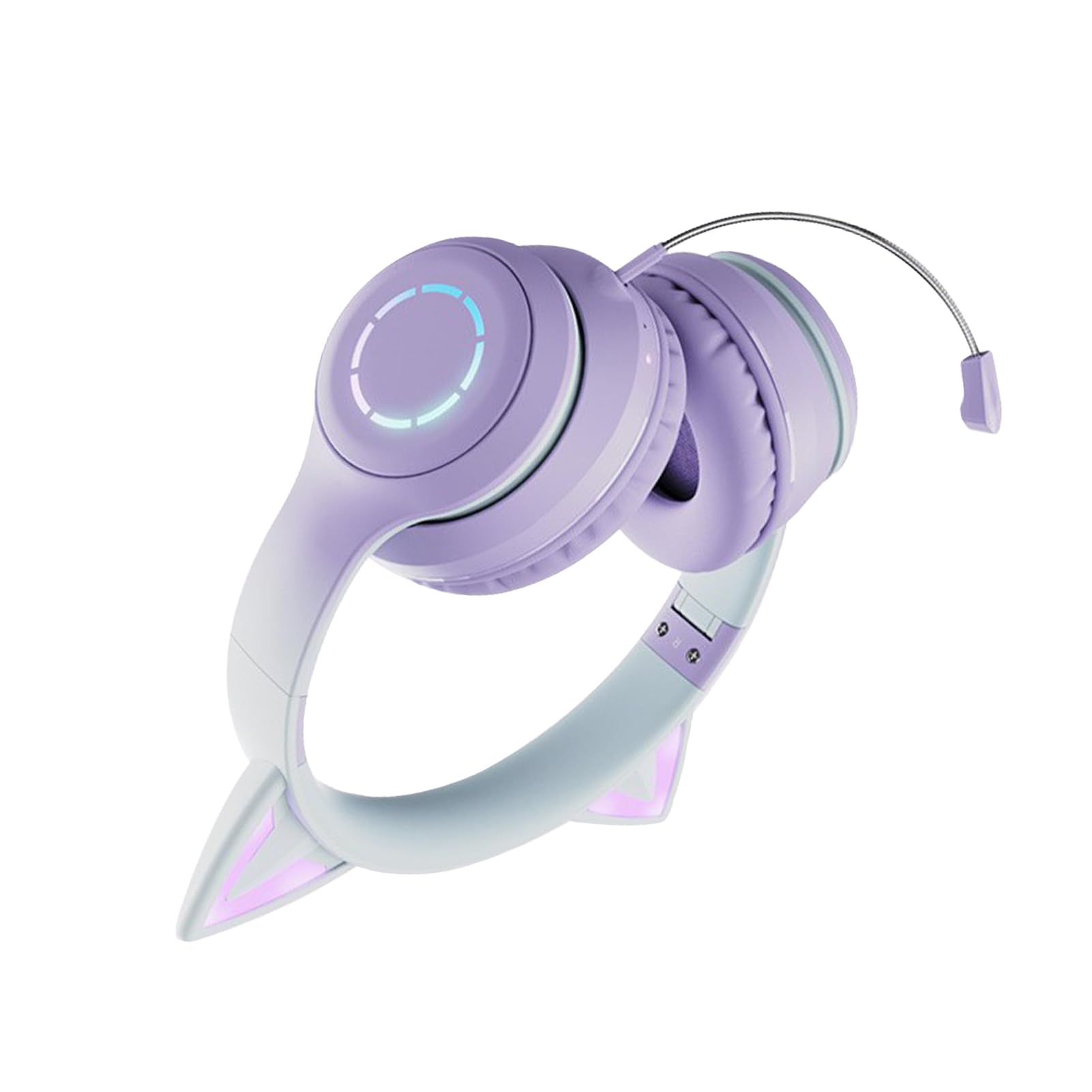 Casque avec oreilles de chat lumineuses, casque de jeu, pliable, avec lumières colorées, casque sans fil BT5.3 avec microphone amovible, casque musical filaire de 3,5 mm