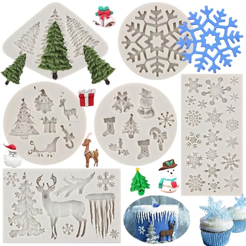 La Mejor Recopilación de Moldes para pastas de esta semana. 43 Sijiangmold - Moldes de silicona para Navidad, copos de nieve, mini fondant, chocolate, caramelos, árboles de Navidad, ciervos, alces congelados, moldes para decoración de...