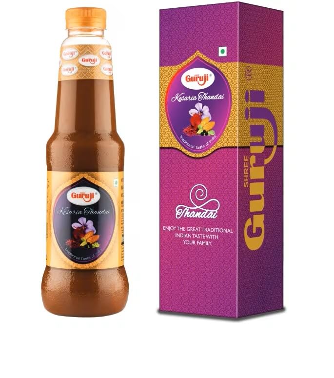 Image of Guruji Kesaria Thandai, Traditional Indian Beverage Concentrate with Saffron | Best Kesariya Thandi | 1 Ltr Bottle