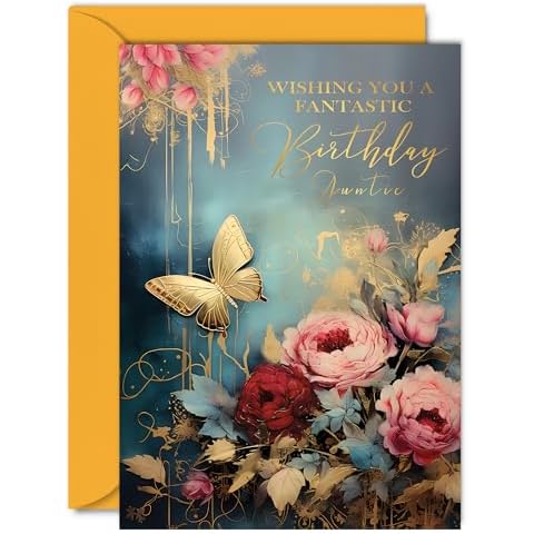 Elegant Golden Butterfly Birthday Card for Auntie Cover
