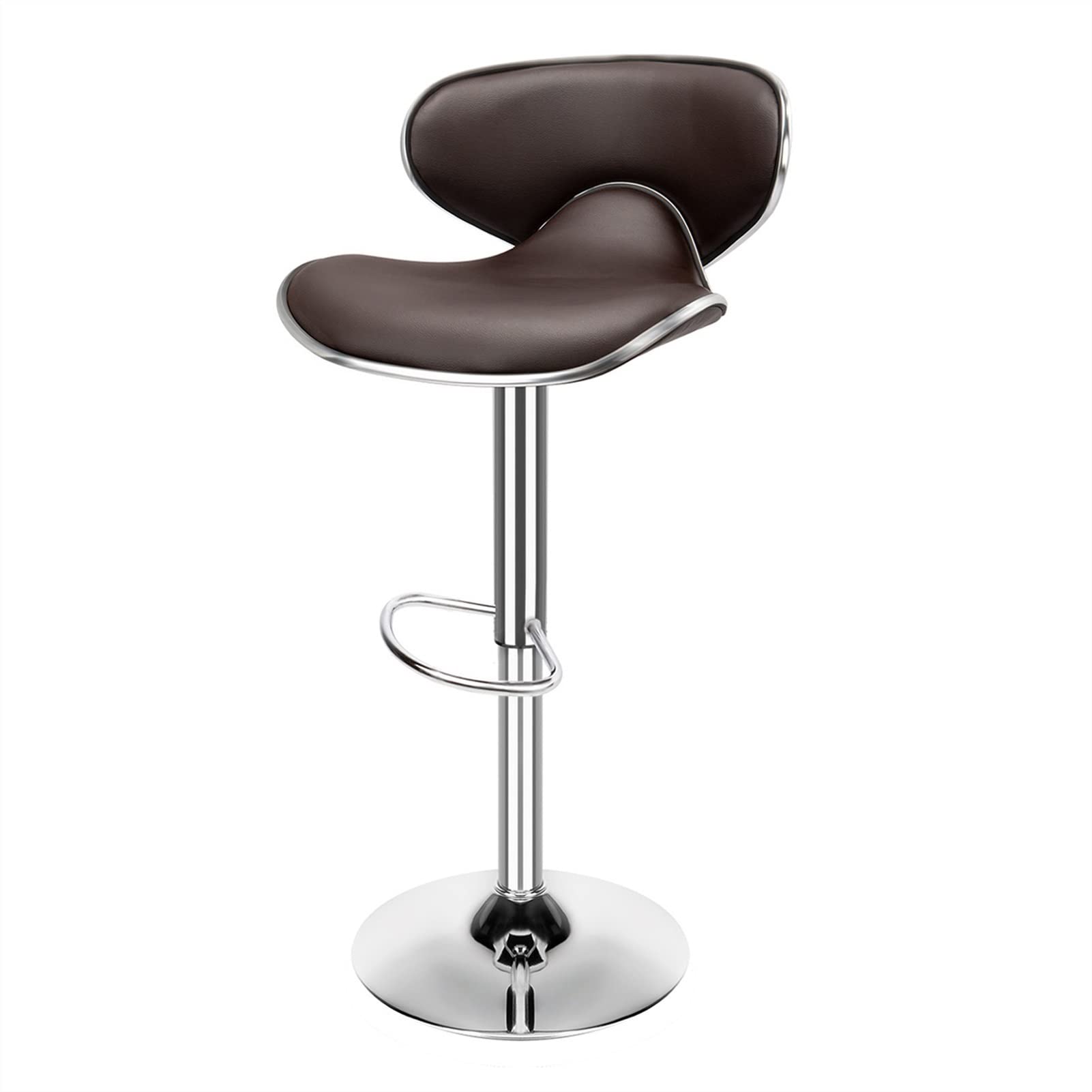 Tabouret de bar pivotant et réglable en hauteur avec assise rembourrée en cuir et pied chromé