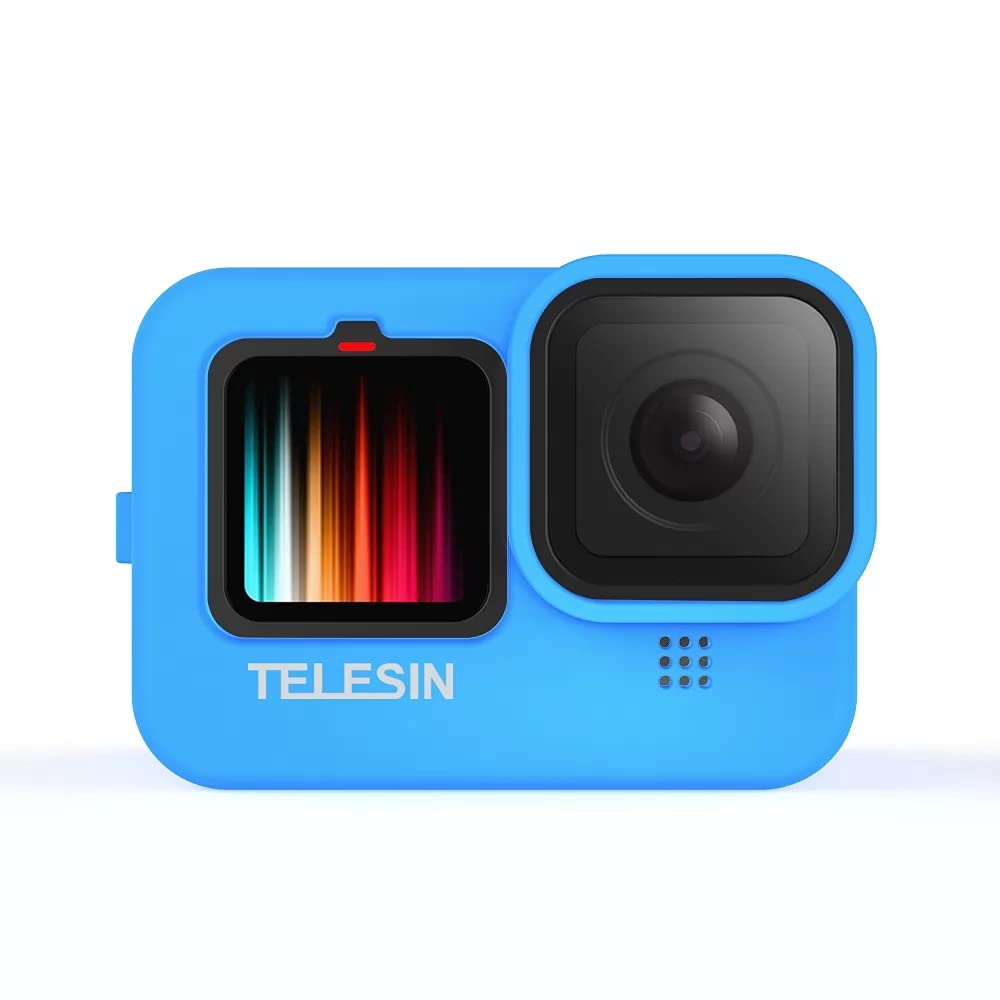 TELESIN Silicon Case for GoPro Hero 12 Hero 11 Hero 10 Hero 9 Black Action Camera with Lens Cap and Lanyard (Blue)