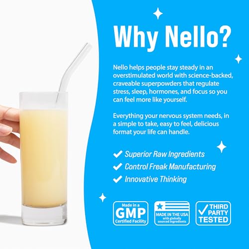 Image of Nello Supercalm Powdered Drink Mix, Cortisol Reducer* and Sleep Aid Supplement, L Theanine, Ksm-66 Ashwagandha, Magnesium Glycinate, Vitamin D 3, No Sugar, Non GMO, On The Go, 20 Ct, Pina Colada