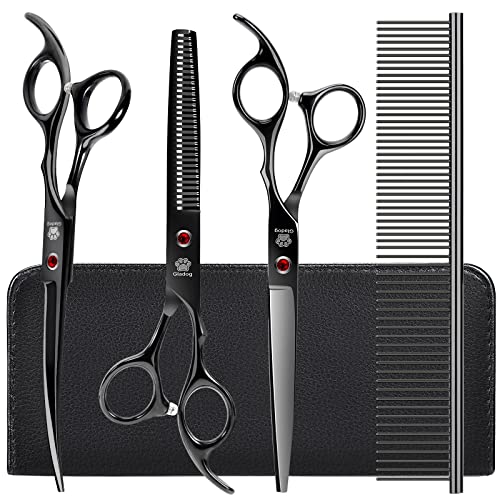 Image of Dog Grooming Scissors Kit with Safety Round Tips, GLADOG Professional 5 in 1 Grooming Scissors for Dog and cat