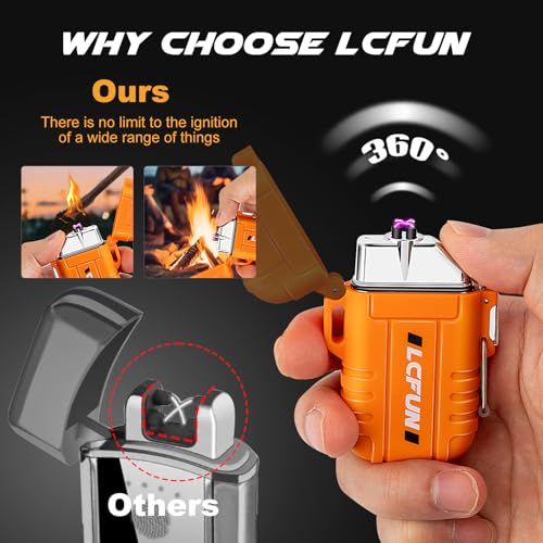 LcFun 2 Pack Waterproof Outdoor Lighter, Windproof Torch Lighters Butane Refillable, Electric Dual Arc Plasma Lighter USB Rechargeable, Tactical Survival Gear Gadgets for Men for Camping, Hiking - Thumbnail 5