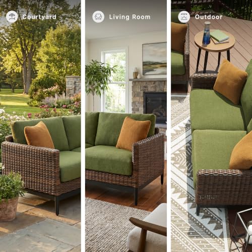 Signature Design by Ashley Horizon Hall Casual Outdoor Loveseat with Cushion, UV-Resistant Nuvella Fabric, Resin Wicker & Aluminum Frame, Ideal for Deck or Lanai Furniture, Green & Dark Brown - image 3