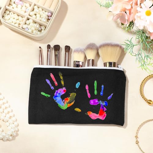 Image of Frienda 50 Pcs Canvas Zipper Pouch Bulk Gift Small Blank Pouch Makeup Bag Cosmetic Toiletry Bag Appreciation Gift for DIY Craft Projects Employee Coworkers Staff Team(Black with White Zipper)
