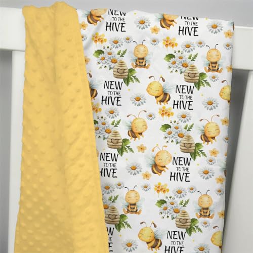 Image of Mink Baby Girls Blankets Honey Bumble Bee Floral, New to Hive Daisy Flower Soft Double Layer Dotted Backing Receiving Swaddle, Newborn Infant Toddler Nursery Crib Bedding Shower Gift 30x40