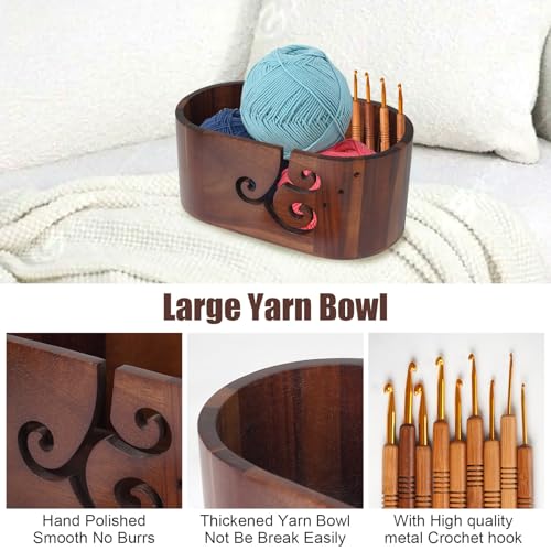 Image of Wooden Yarn Bowls For Crocheting, Large Size Handmade Storage Crochet Yarn Holder For Crocheting And Knitting Lovers (brown)