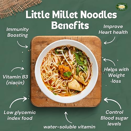 Image of Millet Amma Little Millet Hakka Noodles | 180 Gms Pack | Easy & Ready To Cook | Zero Maida & 100% Vegan | Best Choice For Instant Breakfast & Dinner | Healthy Foods | Gluten Free