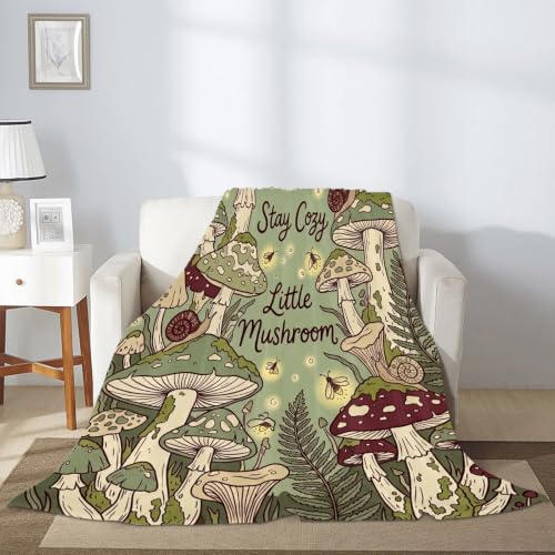 Couverture champignon automne en peluche verte 127x152 cm pour canapé