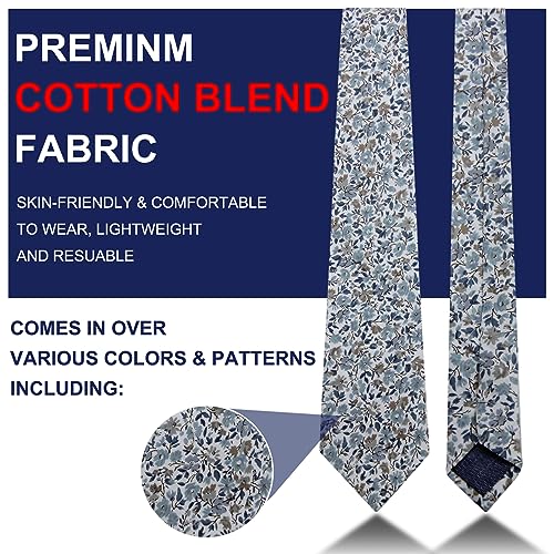 Image of Mantieqingway Men's Skinny Tie, Cotton Floral Ties for Men Wedding Necktie for Groom, Groomsmen, Missions, Dances