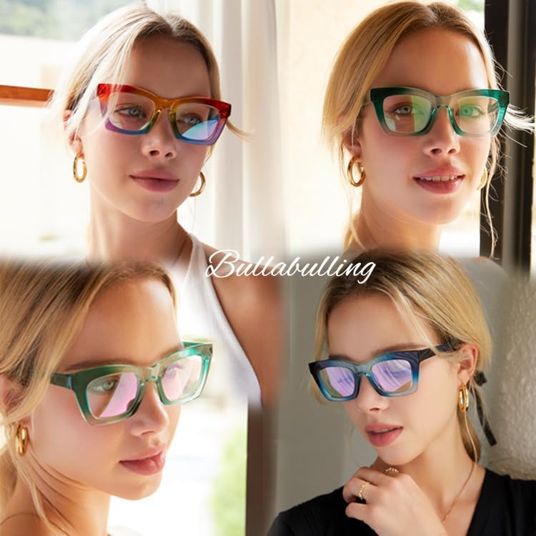 Miniatura 3 de bullabulling - Paquete de 3 anteojos de lectura cuadrados con bisagras de resorte, estilo Oprah, con bloqueo de luz azul, para mujeres y hombres