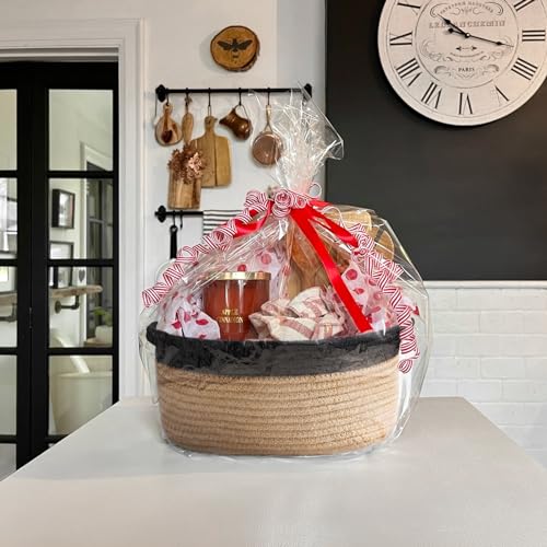 Image of Goodpick Small Woven Rope Gift Basket Empty, 12 inch x 8 inch x 5 inch, Jute and Black