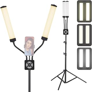 Andoer Juego de Luces LED de 50W, 3200K-5600K de Doble Brazo de Relleno LED, iluminación de estudioon Clip para teléfono, trípode y Control Remoto para fotografía Maquillaje pestañas Cejas Tatuajes