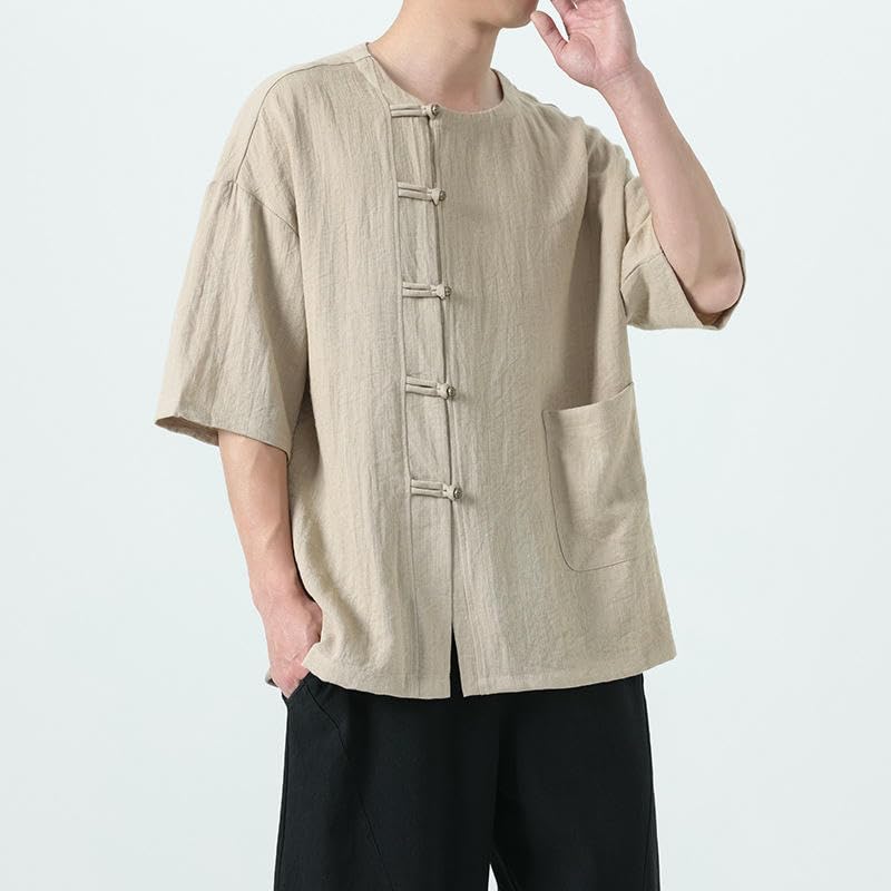 Chemise été coton lin style rétro chinois pour terrasses - 4