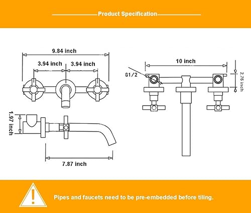 Miniatura 2 de Grifo de ducha negro de 2 manijas montado en la pared, alcance de 8.189 in, sistema de cartucho de disco de cerámica sin goteo