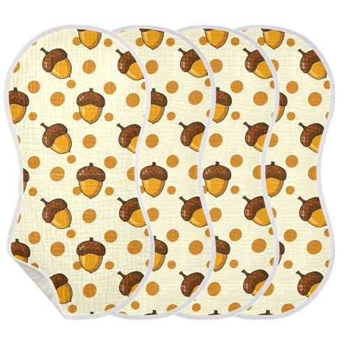 Acorn Polka-dot Pattern Muslin Burp Cloths for Baby 4-Layer Absorbent Cotton Large 22