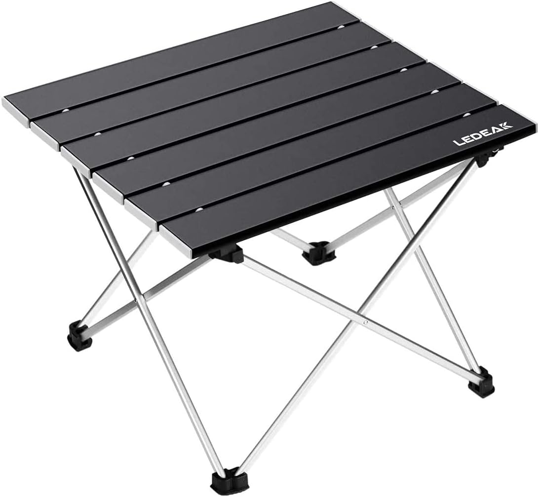 Portable Camping Table, Lightweight Folding Table with Aluminum Table Top and Carry Bag, Easy to Carry, Perfect for Outdoor, Picnic, Cooking, Beach, Hiking, Fishing (Black, Small)