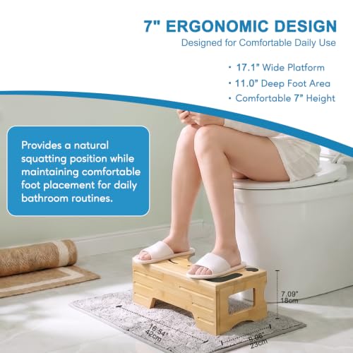Image of Foldable Toilet Stool, Bamboo Squat Stool for Bathroom, Space-Saving Poop Stool with Comfortable 7 inch Daily Use Height, Potty Stool for Improved Posture, Optional 9 inch Height Mode (Dog Design)