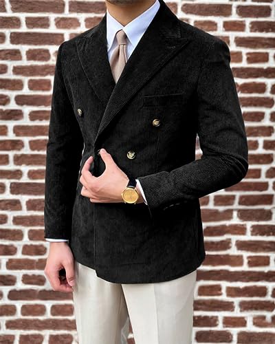 Men's Vintage Corduroy Blazer Double Breasted Regular Fit Casual Suit Jacket & Sport Coat3