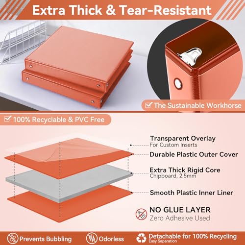 Image of SUIN 1 Inch 3 Ring Binder, Clear 1'' View Presentation Binders with 2 Pockets, Fits 8.5 x 11 Letter Size, Durable Polypropylene, Non-Stick & PVC-Free for School, Office & Home (Orange)