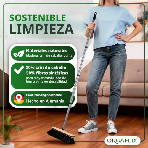 Miniatura 7 de Orgaflix Escoba Premium Sin Mango De Crin Con Protección De Bordes, 28 Cm, Extra Resistente Al Polvo Gracias A La Mezcla De Crins De, Escoba De Habitación