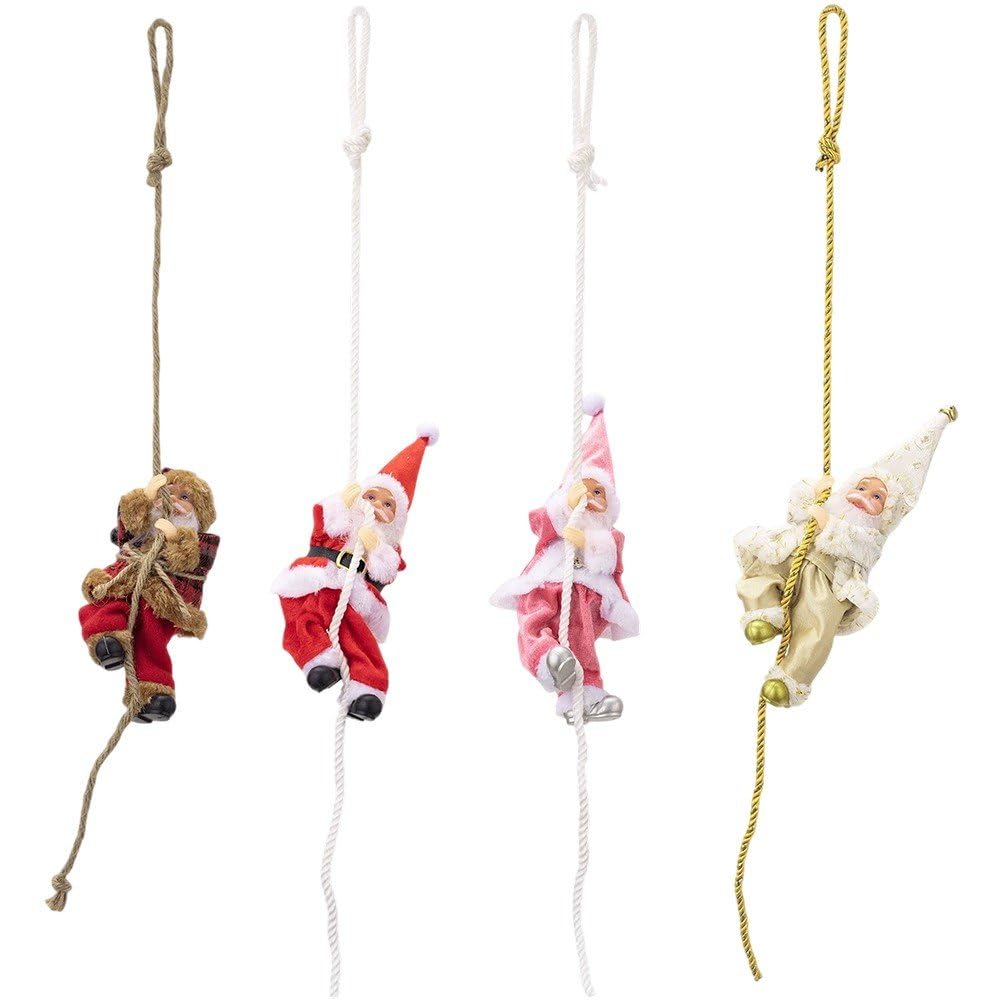 Vbsqic Christmas Hanging Ornaments Decorations, 4 Pcs Santa Claus Climbing Rope Hanging Pendant for Home Door Windows Christmas Tree Decoration