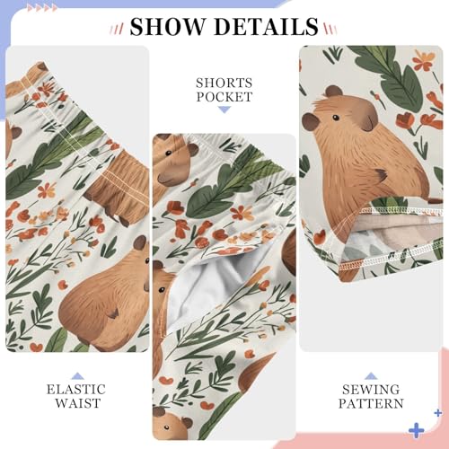 Boys' Pants Brown Capybaras Leaves Flower Long Bottoms Jogger Pants Elastic Waist Trousers with Pockets S-XL4