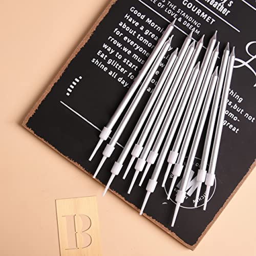 Image of PHD CAKE 36-Count Silver Long Thin Metallic Birthday Candles, Cake Candles, Birthday Parties, Wedding Decorations, Party Candles, Cake Decorations