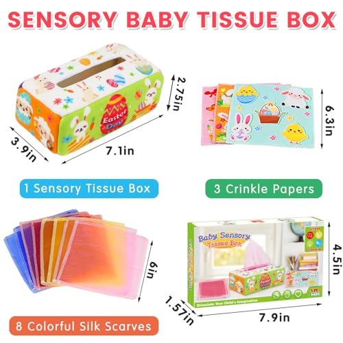 Image of Easter Baby Toys - Easter Basket Stuffers for Babies 6-12 Months - Baby Tissue Box Toy Montessori Soft Stuffed Bunny High Contrast Crinkle Infant Sensory Toys 6 7 8 9 Months Easter Boy Girl Gifts
