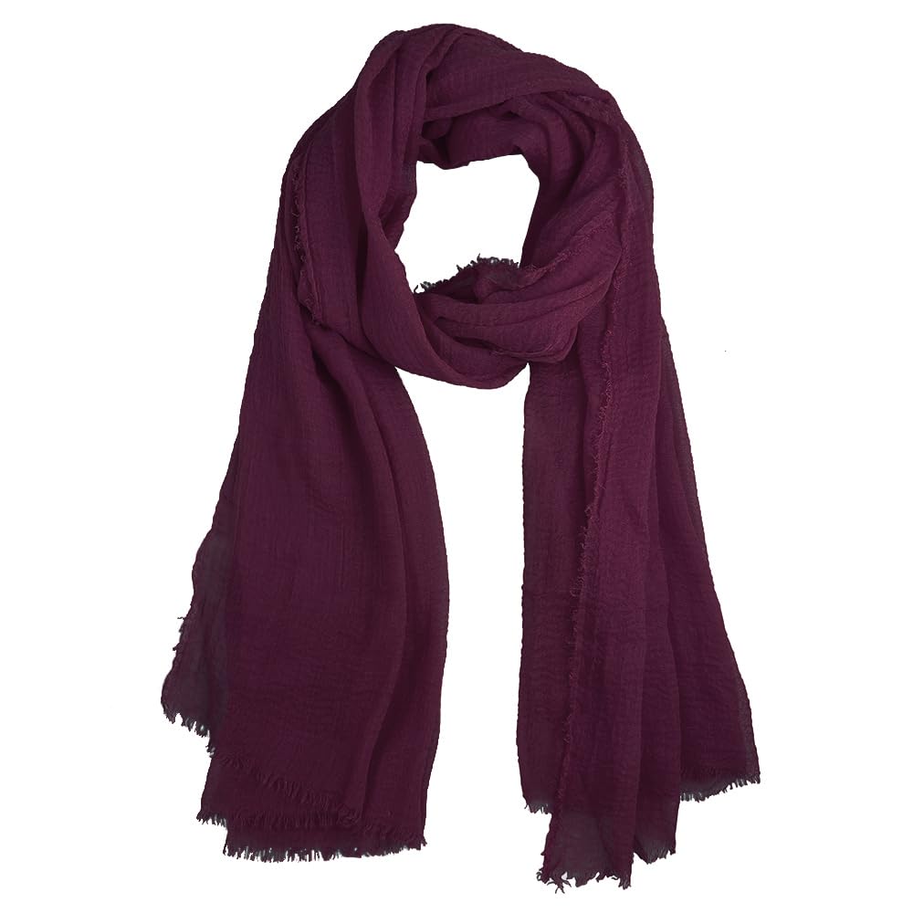 Summer Cotton Blend Crinkle Vintage Soft Scarf with Fringed Edges 35" × 70"