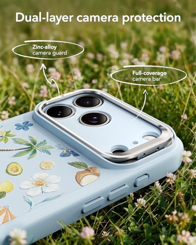 Image of ESR for iPhone 17 Pro Max Case with Stash Stand, Compatible with MagSafe, Military-Grade Drop Protection Magnetic Phone Case, Scratch-Resistant Back Cover,Tropical Paradise, Light Blue