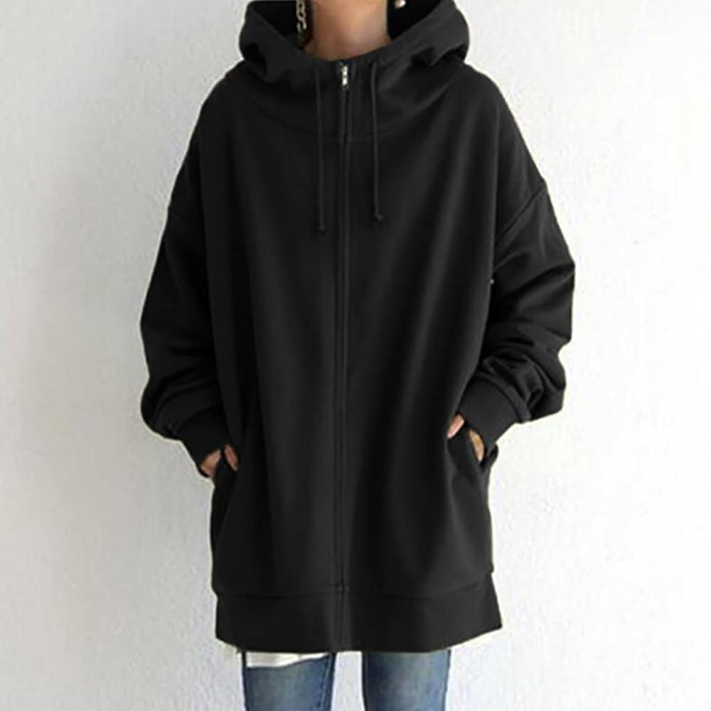 Women Casual Zip Up Fleece Hoodies Plus Size Tunic