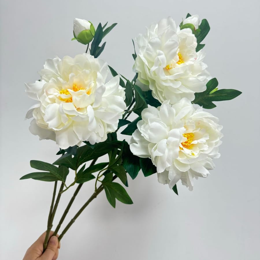 3 Pieces White Peonies Artificial Flowers,27"Silk Flowers with Stems,Winter Flowers Artificial for Decoration,Long Stem Artificial Flowers for Tall Vase,Wedding Table Centerpiece Party Decor(White) - Image 7