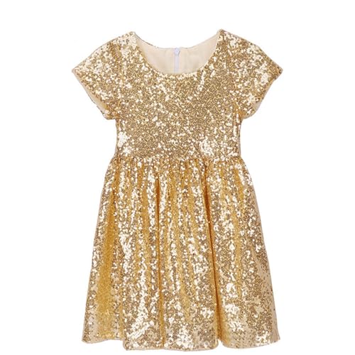 Sparkly Sequin Dress Toddler Girl Glitter Ball Gown Party Dance Dresses A-Lined Fashion Fancy (Gold, 18-24 Months)