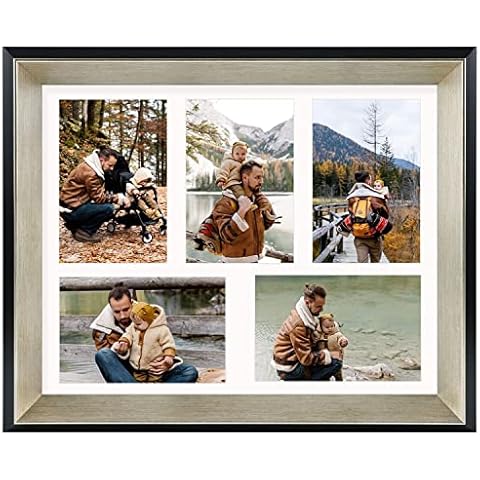 Space Art Deco, 11x14 Collage Picture Frame with 5 Opening Mat for 4x6 Photos Displays or 11x14 Poster Without Mat, Shatter Resistant Glass Wall Mounting(Silver/Black, 1-Pack) Cover