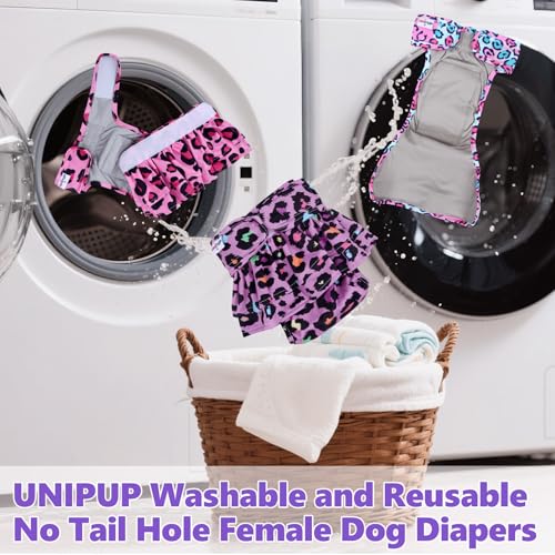 Image of Female Dog Diapers Reusable No Tail Hole Period Panties Washable Diapers Female for Docked-Tail Frenchie French Bulldog Boston Terrier Without Tail (2 Pack Regular+2 Pack Skirts) U-WWDQB03XS