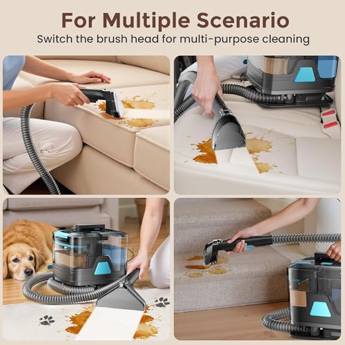 Image of DEVOAC C8 Portable Carpet Upholstery Spot Cleaner Machine with Versatile Tools, Self-Cleaning, Powerful Suction, Pet Stain Remover, Car and Auto Detailer (Cyan)
