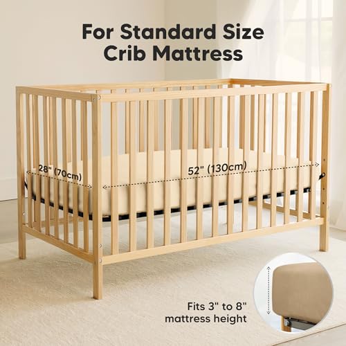 Image of 2-Pack Waterproof Crib Sheets for Boys, Girls, 52x28 Fitted (Pecan) | Organic Cotton Baby Crib Sheets, Toddler Mattress Protector Cover, Washable, Soft & Durable Baby Bedding Essentials