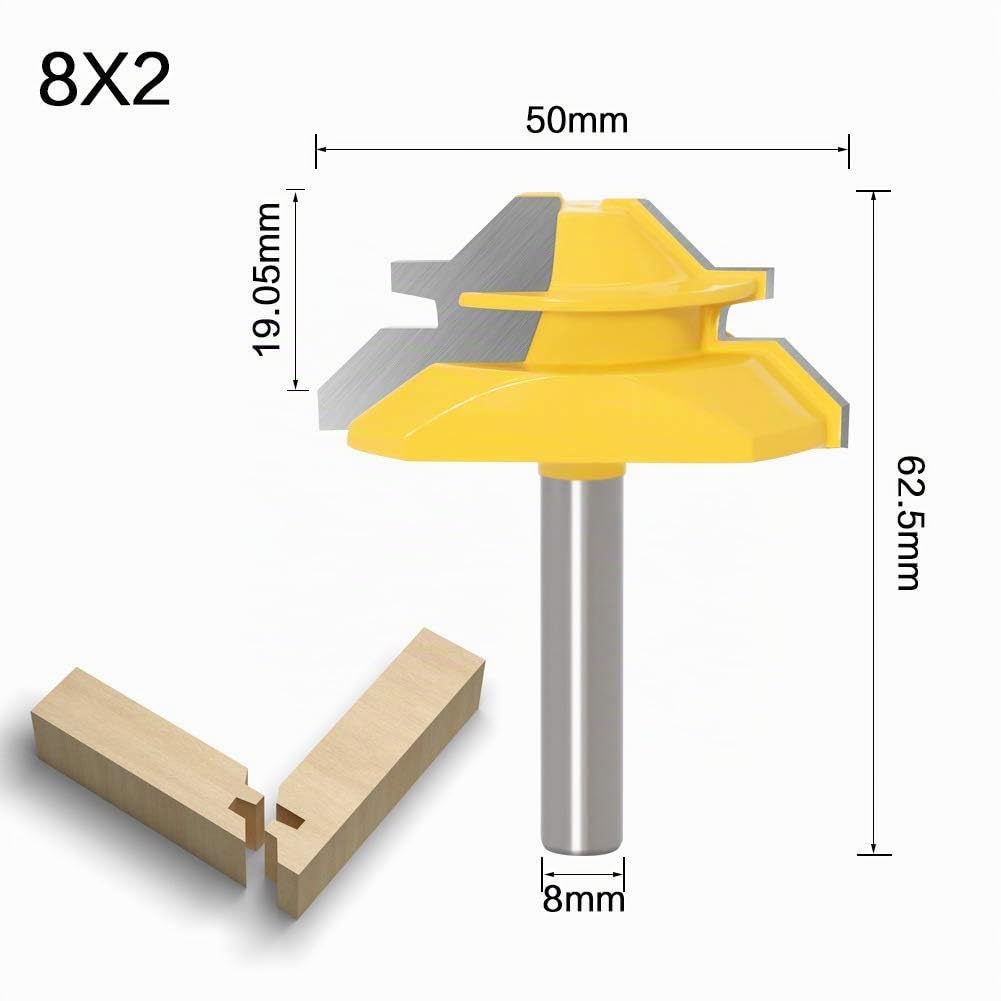 8mm Gambo Frese per Scanalature 45° Router Bits Set, 3pcs Punte di Falegnameria, Frese Trapano Lavorazione del Legno Strumenti