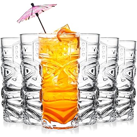 Cedilis 6 Pack 14oz Tiki Glasses Modern Bar Tiki Cup Tiki Mug, Perfect for Mai Tai, Exotic Zombie Cocktails, Tropical Island Drinks Tiki Bar Professional Hawaiian Party Barware Cover