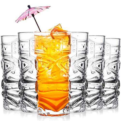 Cedilis 6 Pack 14oz/400ml Tiki Glasses Modern Bar Tiki Cup Tiki Mug Halloween Glasses Mug Cup Perfect for Mai Tai Exotic Zombie Cocktails for Hawaiian Party Halloween Decor