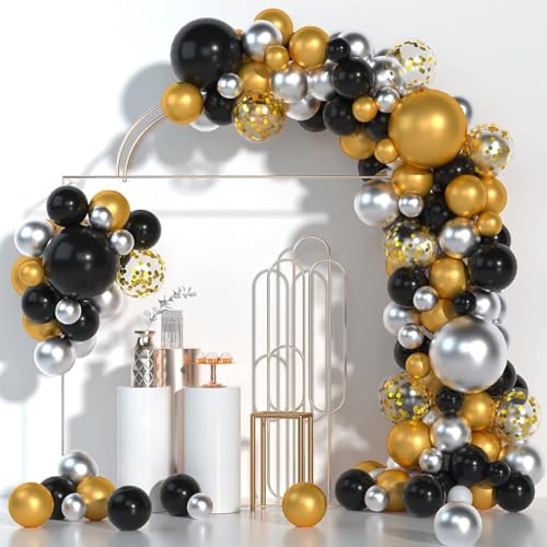 Image of Chrome Metallic Balloons 50 Pcs - Black, Gold & Silver Latex Balloons for Birthday, Anniversary, Engagement, Wedding, Baby Shower & Party Decoration (50 Pcs, BGS CH)
