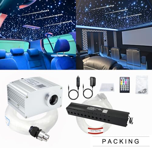 Image of AZIMOM 10W RGBW Twinkle 550pcs 0.03in 13.1ft Fiber Optic Starlight Lights+Pure White Meteor Shooting Star Sound Activated End Glow Fiber Strands APP Remote Control Car Home Ceiling Roof Decor
