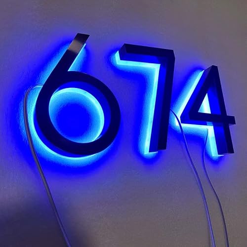 Metal 3D LED Número de Casa Señales, Al aire libre iluminado Inicio Hotel signos de la puerta de a