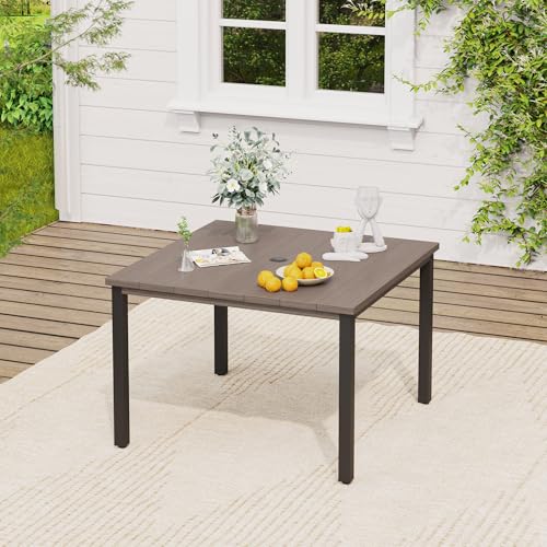 Image of VICLLAX Square Patio Dining Table for 4, Outdoor Patio Table with Umbrella Hole for Garden Lawn Deck Backyard, Antique Grey Tabletop