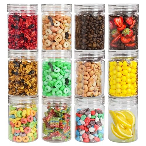 Image of PEARLPET Plastic Containers for Kitchen Storage | Plastic Container Set with Spoon | BPA-Free, Stackable Jars | Transparent,300 ML (Set of 12)
