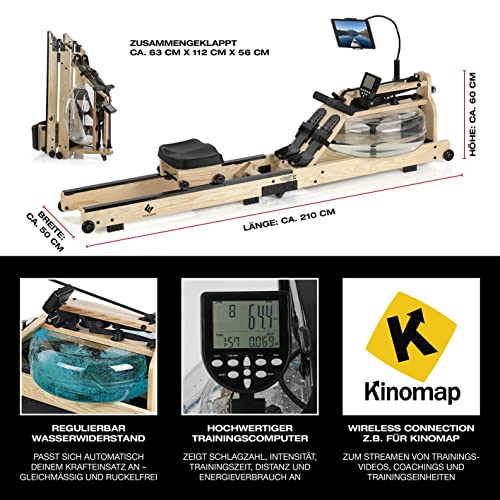 FitEngine klappbares Wasser-Rudergerät 1.0 | Premium-Qualität - aus 100% Eschenholz | Kompatibel mit Kinomap-App | Mit… – Bild 3
